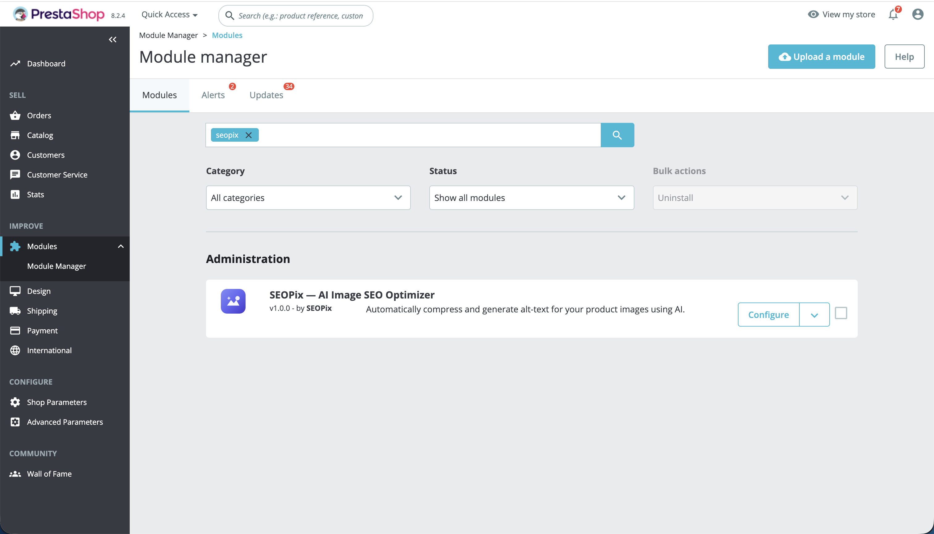 SEOPix in PrestaShop Module Manager