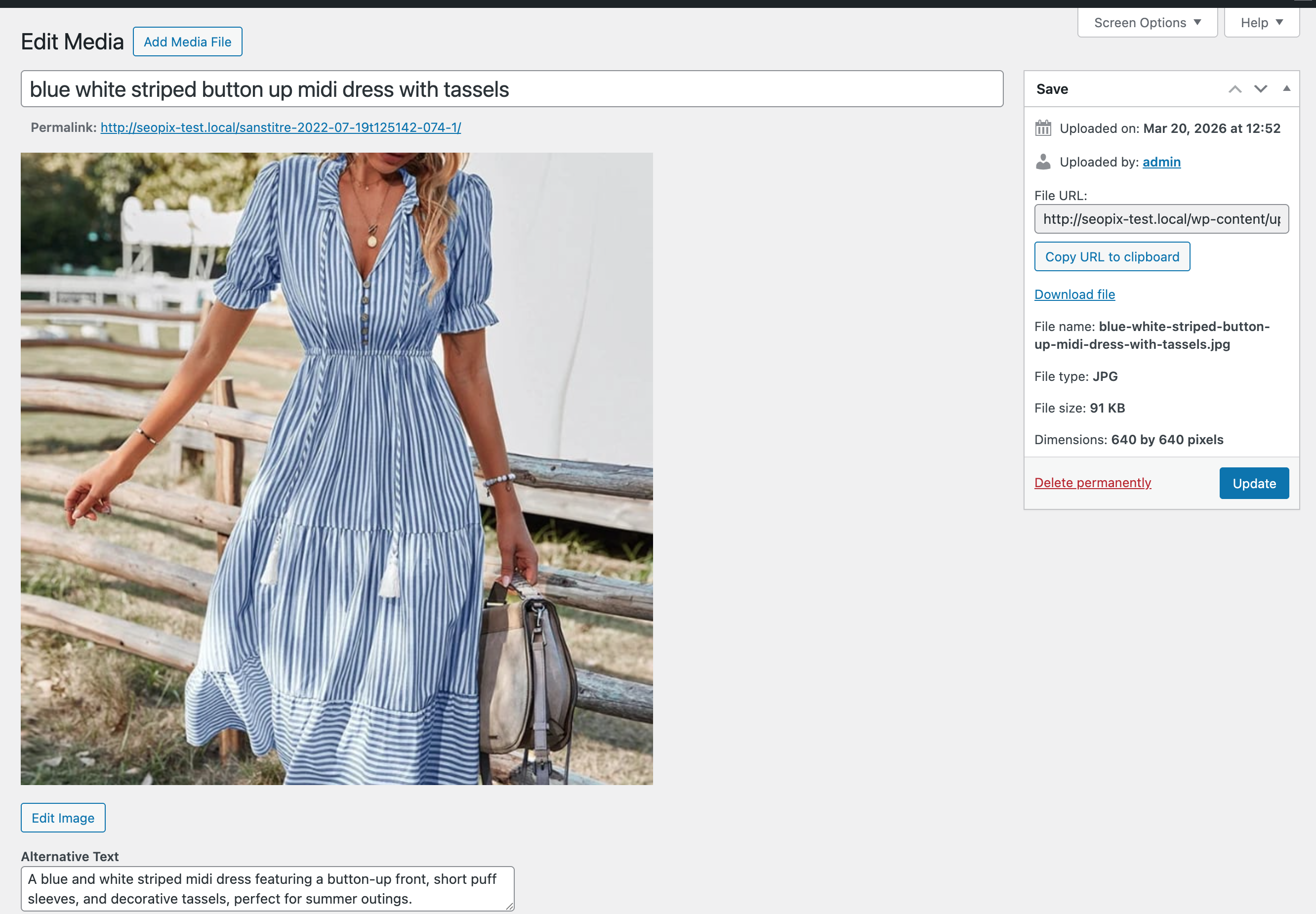 SEOPix optimization result showing compression and SEO rename